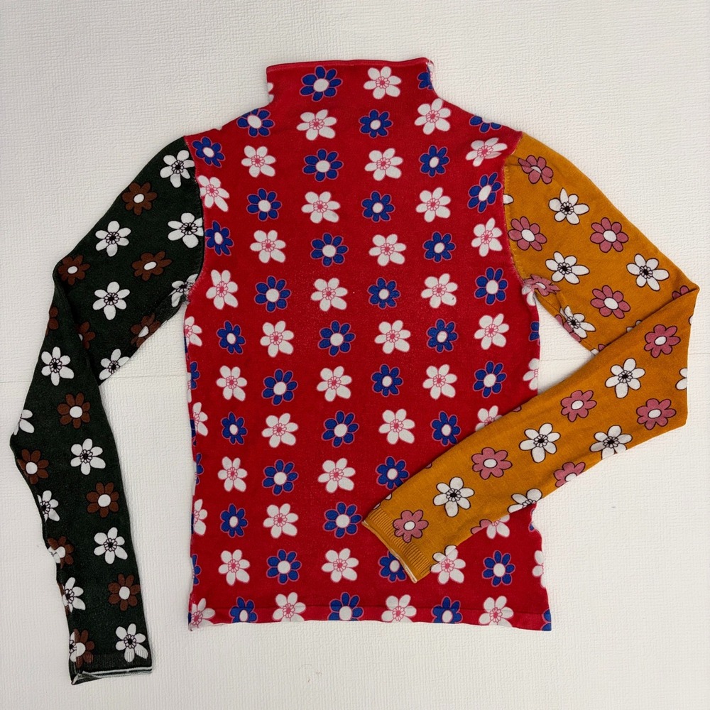 Urban Outfitters Floral Mock Neck Colorblock Daisy Top Size S Red Multi